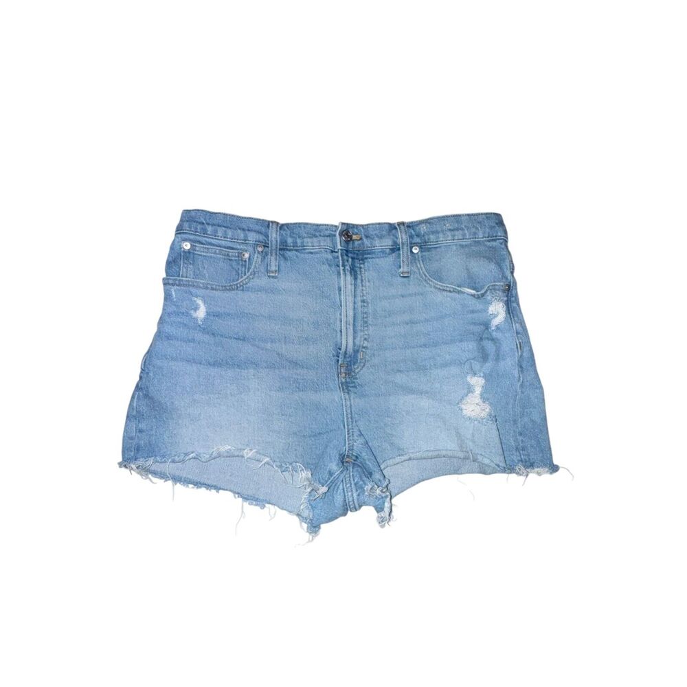 Madewell The Perfect Jean Short Women's Sz 33 Fiore Wash Blue Raw Hem Distressed